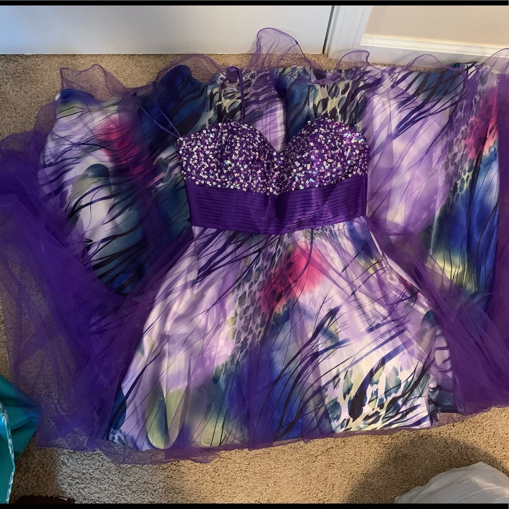 Purple Watercolor Strapless Prom Dress Size Small